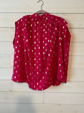 KATE KASIN  Metallic Dot High-Neck Blouse - Fuchsia